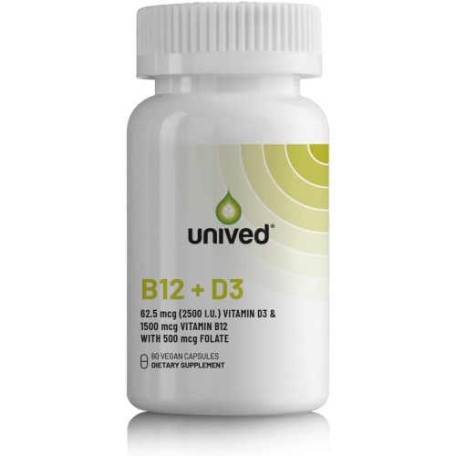 Unived Vegan B12 + D3, B12 (1500 мкг метилкобаламіну), D3 (2500 МО, лишайник), B9 (500 мкг 5-MTHF) і морінга, імунітет кісток і серця, енергія та метаболізм, 60c Unived Vegan B12 + D3, B12 (1500 мкг метилкобаламіну), D3 (2500 МО, лишайник), B9 (500 мкг 5-MTHF) і морінга, імунітет кісток і серця, енергія та метаболізм, 60c