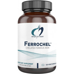 Designs for Health Ferrochel Chelated Iron - добре засвоювана добавка заліза для жінок і чоловіків у вигляді хелату бісгліцинату заліза - таблетки заліза, безпечні для вагітних і підлітків (120 веганських капсул заліза)