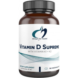 Designs for Health Vitamin D Supreme - Вітамін D 5000 МО з 2000 мкг вітаміну K як MK4 для здоров'я кісток, здоров'я серця та підтримки імунітету - Вітамін D3, посилений добавкою GG (180 капсул)