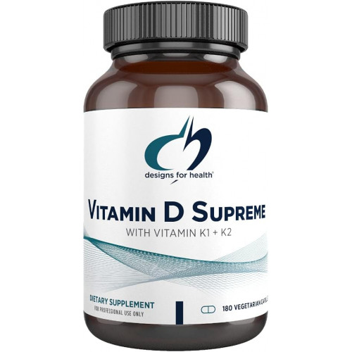 Designs for Health Vitamin D Supreme - Вітамін D 5000 МО з 2000 мкг вітаміну K як MK4 для здоров'я кісток, здоров'я серця та підтримки імунітету - Вітамін D3, посилений добавкою GG (180 капсул)