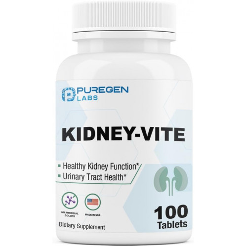 Puregen Labs Kidney-Vite | Premier Kidney, Renal Support | Без ГМО, без глютену, без штучних барвників - 100 вегетаріанських таблеток Puregen Labs Kidney-Vite | Premier Kidney, Renal Support | Без ГМО, без глютену, без штучних барвників - 100 вегетаріанських таблеток