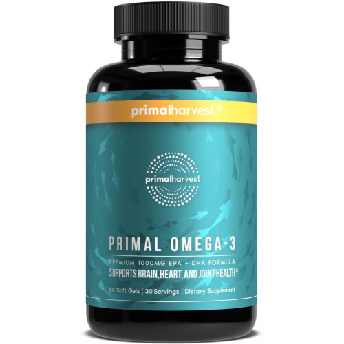 Primal Harvest Омега 3 риб’ячий жир добавки, 30 порцій м’яких гелеподібних капсул з 1000 мг EPA + DHA добавки, без рибної відрижки Без ГМО Омега 3 жирна кислота Primal Harvest Омега 3 риб’ячий жир добавки, 30 порцій м’яких гелеподібних капсул з 1000 мг EPA + DHA добавки, без рибної відрижки Без ГМО Омега 3 жирна кислота