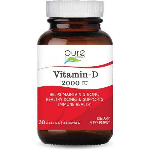 PURE ESSENCE LABS Вітамін D 2000 МО - Найкраща підтримка імунітету для дорослих - Органічні та природні вітаміни - Підсилення імунітету та дієтичні добавки (30 капсул) PURE ESSENCE LABS Вітамін D 2000 МО - Найкраща підтримка імунітету для дорослих - Органічні та природні вітаміни - Підсилення імунітету та дієтичні добавки (30 капсул)