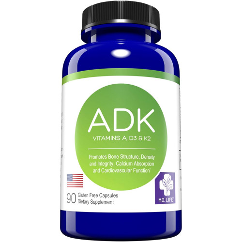 MD.LIFE A D K Vitamin Supplement - Вітамін D3 K2 і A - 90 капсул - Підтримка здоров'я кісток і серця - Високоефективна вітамінна добавка ADK - ADK Complex MD.LIFE A D K Vitamin Supplement - Вітамін D3 K2 і A - 90 капсул - Підтримка здоров'я кісток і серця - Високоефективна вітамінна добавка ADK - ADK Complex