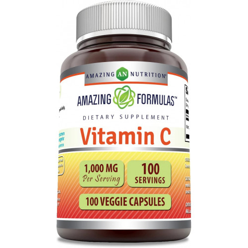 Amazing Formulas Вітамін С добавка |1000 мг | 100 овочевих капсул | Без ГМО | Без глютену | Зроблено в США Amazing Formulas Вітамін С добавка |1000 мг | 100 овочевих капсул | Без ГМО | Без глютену | Зроблено в США