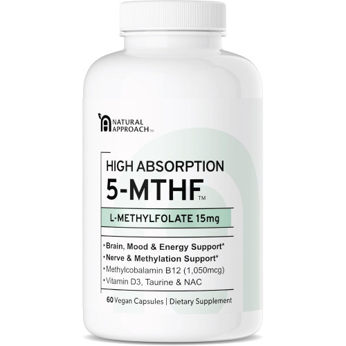 L-метилфолат 15 мг (біоактивний фолат B9) плюс метил B12, D3, таурин і NAC | Professional Strength Active 5-MTHF Supplement | Підтримує настрій, здоров'я нервів, пізнання та метилювання* | 60 капсул L-метилфолат 15 мг (біоактивний фолат B9) плюс метил B12, D3, таурин і NAC | Professional Strength Active 5-MTHF Supplement | Підтримує настрій, здоров'я нервів, пізнання та метилювання* | 60 капсул
