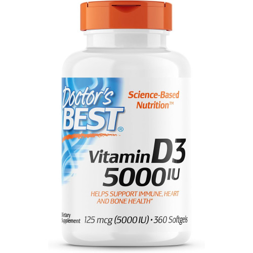 Вітамін D3 від Doctor's Best 5000 МО для здорових кісток, зубів, серця та підтримки імунітету, без ГМО, без глютену, без сої, 360 штук (1 упаковка) Вітамін D3 від Doctor's Best 5000 МО для здорових кісток, зубів, серця та підтримки імунітету, без ГМО, без глютену, без сої, 360 штук (1 упаковка)