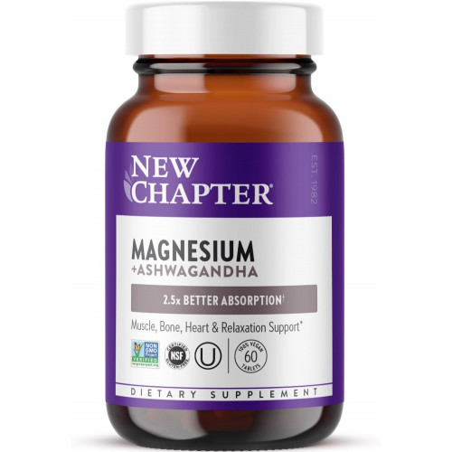 New Chapter Magnesium + Ashwagandha Supplement, 325 мг з гліцинатом магнію, 2,5-кратне поглинання, відновлення м’язів, здоров’я серця та кісток, заспокоєння та розслаблення, без глютену, без ГМО – 60 ct (запас на 2 місяці) New Chapter Magnesium + Ashwagandha Supplement, 325 мг з гліцинатом магнію, 2,5-кратне поглинання, відновлення м’язів, здоров’я серця та кісток, заспокоєння та розслаблення, без глютену, без ГМО – 60 ct (запас на 2 місяці)