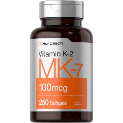 Horbäach Vitamin K2 MK7 100 мкг | 250 капсул | Добавка без ГМО, без глютену