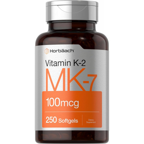 Horbäach Vitamin K2 MK7 100 мкг | 250 капсул | Добавка без ГМО, без глютену