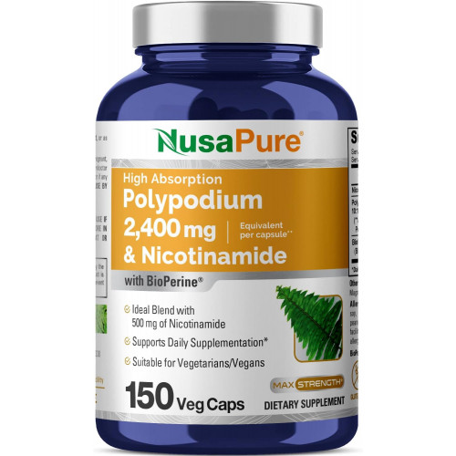 NusaPure Нікотинамід 500 мг Polypodium Leucotomos Extract 2400 мг на веганські капсули - 150 штук (без ГМО, без глютену, біоперин) NusaPure Нікотинамід 500 мг Polypodium Leucotomos Extract 2400 мг на веганські капсули - 150 штук (без ГМО, без глютену, біоперин)