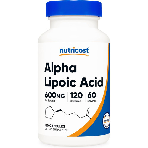 Альфа-ліпоєва кислота Nutricost 600 мг на порцію 120 капсул, 60 порцій - рослинні капсули, без ГМО Альфа-ліпоєва кислота Nutricost 600 мг на порцію 120 капсул, 60 порцій - рослинні капсули, без ГМО