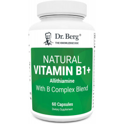 Натуральний комплекс вітамінів B1 B6 B12 Dr. Berg - Аллітіамін Вітамін B1 Доповнення з 8 основними вітамінами групи B для чоловіків і жінок, включаючи тіамін, ніацин, фолієву кислоту, магній і багато іншого - 60 капсул