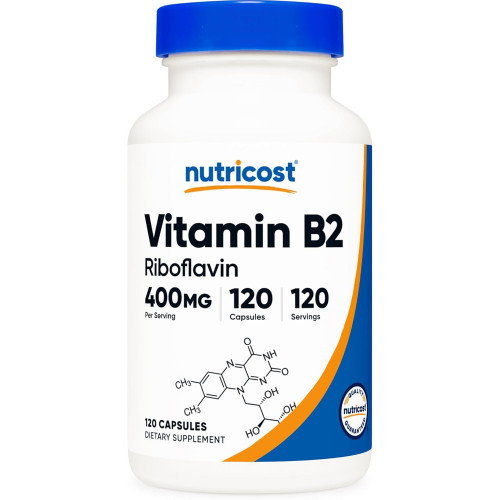 Вітамін B2 (рибофлавін) Nutricost 400 мг, 120 капсул - без глютену, без ГМО Вітамін B2 (рибофлавін) Nutricost 400 мг, 120 капсул - без глютену, без ГМО