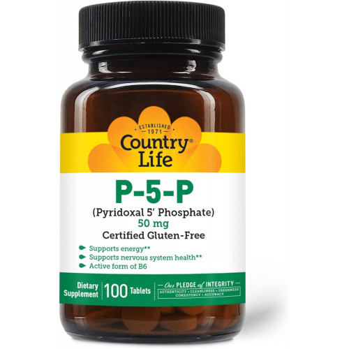 Country Life P5P Вітамін B6 (піридоксальфосфат) 50 мг, 100 таблеток, сертифікований без глютену, сертифікований веганський, перевірений без ГМО. Country Life P5P Вітамін B6 (піридоксальфосфат) 50 мг, 100 таблеток, сертифікований без глютену, сертифікований веганський, перевірений без ГМО.