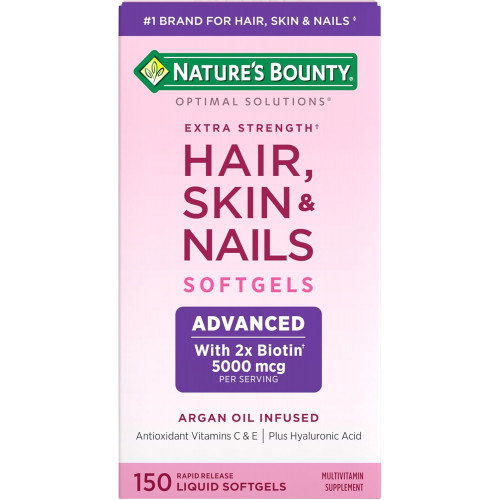 Nature's Bounty Advanced Hair, Skin & Nails, вітамінна добавка з аргановим вмістом, біотином і гіалуроновою кислотою, 150 м’яких капсул зі швидким вивільненням Nature's Bounty Advanced Hair, Skin & Nails, вітамінна добавка з аргановим вмістом, біотином і гіалуроновою кислотою, 150 м’яких капсул зі швидким вивільненням