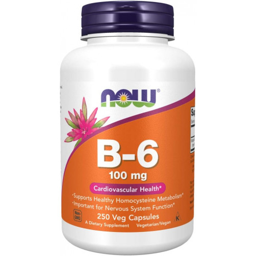 NOW Supplements, вітамін B-6 (піридоксин HCl) 100 мг, здоров'я серцево-судинної системи, 250 овочевих капсул NOW Supplements, вітамін B-6 (піридоксин HCl) 100 мг, здоров'я серцево-судинної системи, 250 овочевих капсул