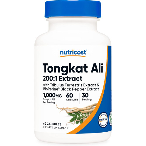 Nutricost Tongkat Ali 1000 мг, 60 капсул - з Tribulus Terrestris і BioPerine, вегетаріанські капсули, без ГМО, без глютену, потужний екстракт Nutricost Tongkat Ali 1000 мг, 60 капсул - з Tribulus Terrestris і BioPerine, вегетаріанські капсули, без ГМО, без глютену, потужний екстракт