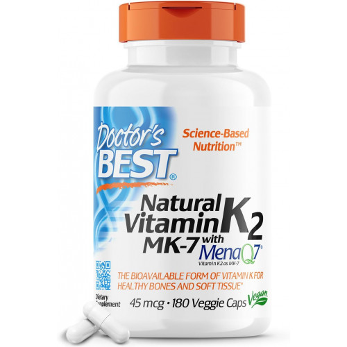 Doctor's Best Natural Vitamin K2 Mk-7 Capsule, підтримує здоров'я кісток і еластичність м'яких тканин, 180 Ct Doctor's Best Natural Vitamin K2 Mk-7 Capsule, підтримує здоров'я кісток і еластичність м'яких тканин, 180 Ct