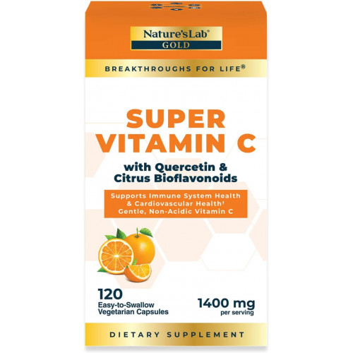Nature’s Lab Gold Super Vitamin C 1000 мг – Підтримка імунної системи – Містить комплекс біофлавоноїдів і кверцетин – некислотний, без ГМО, без глютену, для веганів – 120 капсул (запас на 2 місяці) Nature’s Lab Gold Super Vitamin C 1000 мг – Підтримка імунної системи – Містить комплекс біофлавоноїдів і кверцетин – некислотний, без ГМО, без глютену, для веганів – 120 капсул (запас на 2 місяці)
