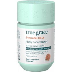 True Grace Prenatal DHA - 60 м'яких капсул - 1400 мг DHA та EPA - для періоду до зачаття, вагітності та лактації - Виловлено в диких умовах і з екологічно чистих джерел - Без глютену - 30 порцій