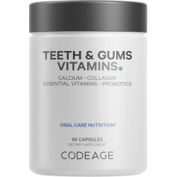 Codeage Teeth & Gums Вітаміни + пероральні пробіотики для порожнини рота - Цільнохарчовий кальцій, колаген, калій, вітамін С, D3, K2, цинк - Полівітамінні добавки для догляду за ротовою порожниною та зубами - 90 капсул