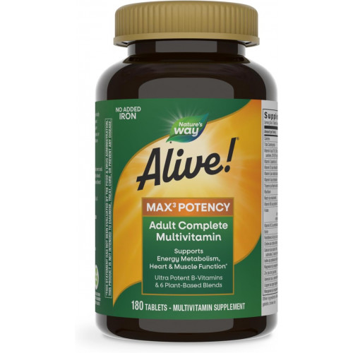 Nature's Way Alive! Повноцінні полівітаміни Max3 Potency для дорослих, високоефективні вітаміни групи B для підтримки енергетичного метаболізму*, з метильованим B12 і фолатом, без додавання заліза, 180 таблеток (упаковка може відрізнятися) Nature's Way Alive! Повноцінні полівітаміни Max3 Potency для дорослих, високоефективні вітаміни групи B для підтримки енергетичного метаболізму*, з метильованим B12 і фолатом, без додавання заліза, 180 таблеток (упаковка може відрізнятися)