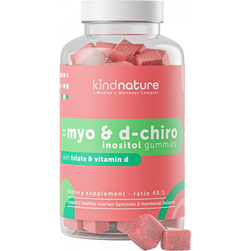 Жувальні цукерки Kind Nature Myo-Inositol & D-Chiro Inositol з вітаміном D і фолієвою кислотою - Ідеальне співвідношення 40:1 - СПКЯ добавки для фертильності, менструального та гормонального балансу - 30-денний запас Жувальні цукерки Kind Nature Myo-Inositol & D-Chiro Inositol з вітаміном D і фолієвою кислотою - Ідеальне співвідношення 40:1 - СПКЯ добавки для фертильності, менструального та гормонального балансу - 30-денний запас
