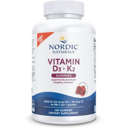 Nordic Naturals Вітамін D3 + K2 Жукальні жуйки, гранат - 120 жуйок - 1000 МО Вітамін D3 + 45 мкг Вітамін K2 - Чудовий смак - Здоров'я кісток, сприяє здоровій роботі м'язів - Без ГМО - 120 порцій