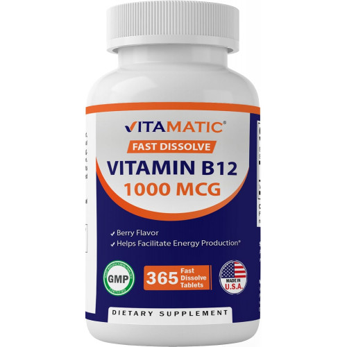 Vitamatic Вітамін В12 1000 мкг швидкорозчинних таблеток 365 - Ягідний смак - Підтримує енергетичний метаболізм Vitamatic Вітамін В12 1000 мкг швидкорозчинних таблеток 365 - Ягідний смак - Підтримує енергетичний метаболізм