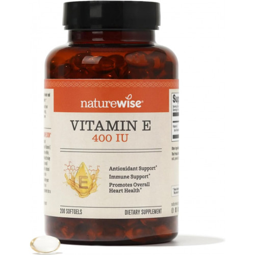 NatureWise Вітамін Е 400 МО м’яких капсул (180 мг DL-альфа) – Без молочних продуктів, без глютену, без сої – Багата антиоксидантами дієтична добавка для підтримки здоров’я шкіри, серця та імунітету – 200-денний запас, 200 шт. NatureWise Вітамін Е 400 МО м’яких капсул (180 мг DL-альфа) – Без молочних продуктів, без глютену, без сої – Багата антиоксидантами дієтична добавка для підтримки здоров’я шкіри, серця та імунітету – 200-денний запас, 200 шт.