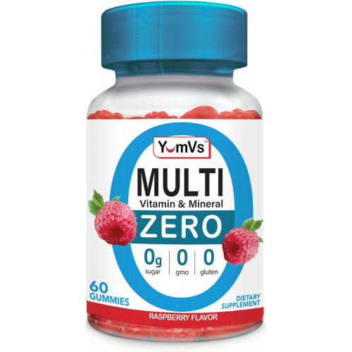 YUM-V'S Multivitamin Zero Gummies від YumVs | Вітамінні добавки без цукру для жінок і чоловіків | Хром, тіамін і магній | Жувальні цукерки з натуральним малиновим смаком - 60 шт YUM-V'S Multivitamin Zero Gummies від YumVs | Вітамінні добавки без цукру для жінок і чоловіків | Хром, тіамін і магній | Жувальні цукерки з натуральним малиновим смаком - 60 шт