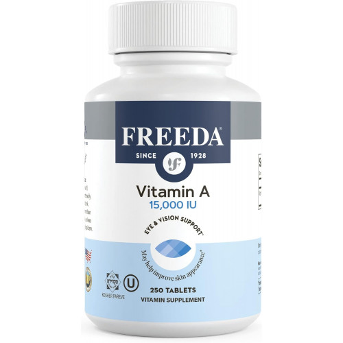 Freeda Kosher Vitamin A Palmitate - Retinyl Palmitate Чистий вітамін A 15 000 МО - Вітамін А, добавка для підтримки здоров'я очей, зору та імунітету - Вітамін А - Вітамін А - 250 таблеток Freeda Kosher Vitamin A Palmitate - Retinyl Palmitate Чистий вітамін A 15 000 МО - Вітамін А, добавка для підтримки здоров'я очей, зору та імунітету - Вітамін А - Вітамін А - 250 таблеток