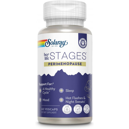 Solaray Perimenopause her Life Stages - Добавки до перименопаузи для жінок - Припливи, підтримка менопаузи - Шафран і ягода Chasteberry - Зроблено без гормонів - 60-денна гарантія - 30 порцій, 60 овочевих капсул Solaray Perimenopause her Life Stages - Добавки до перименопаузи для жінок - Припливи, підтримка менопаузи - Шафран і ягода Chasteberry - Зроблено без гормонів - 60-денна гарантія - 30 порцій, 60 овочевих капсул