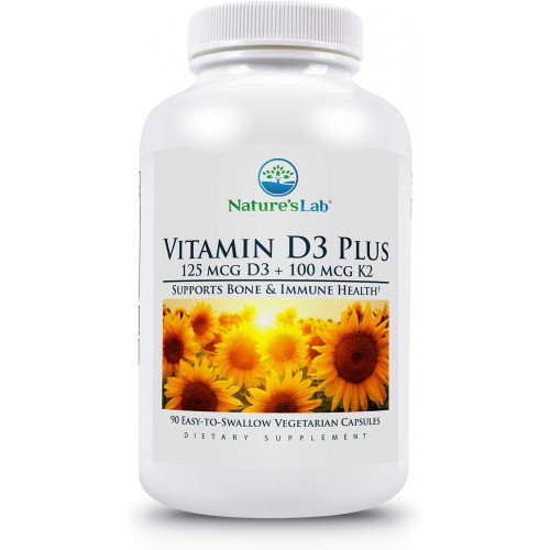 Вітамін D3 Plus від Nature's Lab - містить вітаміни D3 і K2 (MK7) для підтримки імунітету, здоров'я кісток і серцево-судинної системи* - Без глютену, без ГМО - 90 капсул (запас на 3 місяці) Вітамін D3 Plus від Nature's Lab - містить вітаміни D3 і K2 (MK7) для підтримки імунітету, здоров'я кісток і серцево-судинної системи* - Без глютену, без ГМО - 90 капсул (запас на 3 місяці)