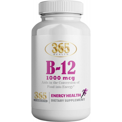365 Health від HEALTHLIFE Таблетки з вітаміном B12 1000 мкг, підтримка перетворення енергії, дієтична добавка для підтримки енергетичного обміну, запас на 365 днів 365 Health від HEALTHLIFE Таблетки з вітаміном B12 1000 мкг, підтримка перетворення енергії, дієтична добавка для підтримки енергетичного обміну, запас на 365 днів