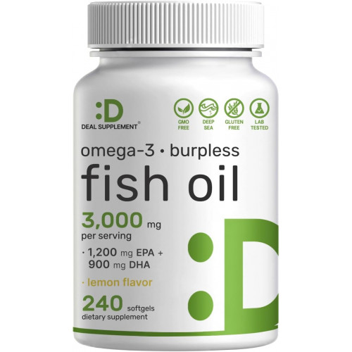 ДОБАВКА ДЛЯ ПРОГРАМИ Добавки з риб’ячим жиром Omega 3, 3000 мг на порцію, 240 капсул – EPA 1200 мг + DHA 900 мг – Таблетки без відрижки, зі смаком лимона, виловлені в дикій природі – Підтримка мозку та серця – Без ртуті, без ГМО ДОБАВКА ДЛЯ ПРОГРАМИ Добавки з риб’ячим жиром Omega 3, 3000 мг на порцію, 240 капсул – EPA 1200 мг + DHA 900 мг – Таблетки без відрижки, зі смаком лимона, виловлені в дикій природі – Підтримка мозку та серця – Без ртуті, без ГМО