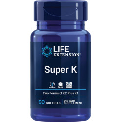 Life Extension Super K, вітамін K1, вітамін K2 mk-7, вітамін K2 mk-4, вітамін C, здоров’я кісток/серця/артерій, запас на 3 місяці, без глютену, 1 щоденна доза, без ГМО, 90 м’яких капсул