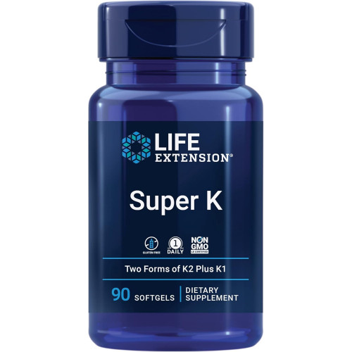 Life Extension Super K, вітамін K1, вітамін K2 mk-7, вітамін K2 mk-4, вітамін C, здоров’я кісток/серця/артерій, запас на 3 місяці, без глютену, 1 щоденна доза, без ГМО, 90 м’яких капсул Life Extension Super K, вітамін K1, вітамін K2 mk-7, вітамін K2 mk-4, вітамін C, здоров’я кісток/серця/артерій, запас на 3 місяці, без глютену, 1 щоденна доза, без ГМО, 90 м’яких капсул