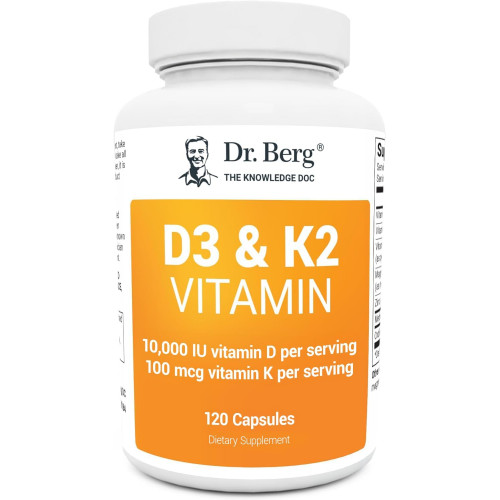 Добавка Dr. Berg's Vitamin D3 K2 з олією MCT - містить 10 000 МО вітаміну D3, 100 мкг вітаміну K2 MK7, очищені жовчні солі, цинк і магній для повного засвоєння - 120 капсул Добавка Dr. Berg's Vitamin D3 K2 з олією MCT - містить 10 000 МО вітаміну D3, 100 мкг вітаміну K2 MK7, очищені жовчні солі, цинк і магній для повного засвоєння - 120 капсул