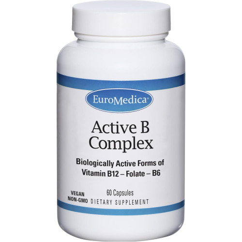 Euromedica Active B Complex - 60 капсул - Біологічно активні форми вітаміну B12, фолієвої кислоти та B6 - без ГМО, веганський, без глютену - 60 порцій