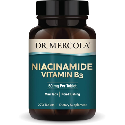 Dr. Mercola Niacinamide Вітамін B3, 90 порцій (270 таблеток), дієтична добавка, міні-таб, не промиває, підтримує здоровий метаболізм, без ГМО
