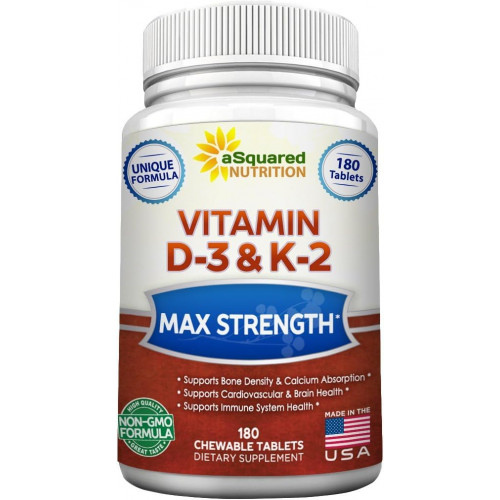 Вітамін D3 Asquared Nutrition D3 з таблетками для жувальних таблетів, максимальною силою D3 холекальциферол та K-2 Mk7 для підтримки здорової кістки, зубів, серця-антиоксидантних D3 & K2 MK-7 Енергетична формула дорослих Вітамін D3 Asquared Nutrition D3 з таблетками для жувальних таблетів, максимальною силою D3 холекальциферол та K-2 Mk7 для підтримки здорової кістки, зубів, серця-антиоксидантних D3 & K2 MK-7 Енергетична формула дорослих