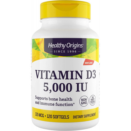 Healthy Origins Вітамін D3 (ланолін) 5000 МО - Добавка для підтримки здоров'я кісток і імунітету - Добавки з вітаміном D, що легко засвоюються - Добавка з вітаміном D3 без глютену - 120 капсул Healthy Origins Вітамін D3 (ланолін) 5000 МО - Добавка для підтримки здоров'я кісток і імунітету - Добавки з вітаміном D, що легко засвоюються - Добавка з вітаміном D3 без глютену - 120 капсул