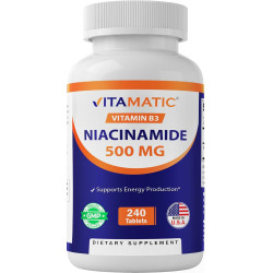Vitamatic Niacinamide 500 мг 240 таблеток - Вітамін B3 без промивання - Підтримує виробництво енергії