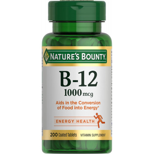 Вітамін B12 Nature's Bounty, підтримує енергетичний метаболізм, таблетки, 1000 мкг, 200 Ct Вітамін B12 Nature's Bounty, підтримує енергетичний метаболізм, таблетки, 1000 мкг, 200 Ct