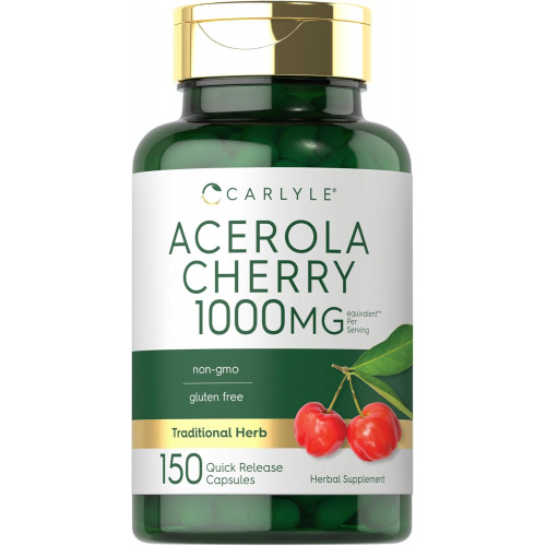 Carlyle Acerola Cherry Capsules | 1000 мг | 150 граф | Екстракт без ГМО та глютену | Ягода ацероли Carlyle Acerola Cherry Capsules | 1000 мг | 150 граф | Екстракт без ГМО та глютену | Ягода ацероли