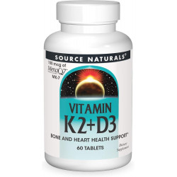 Source Naturals Vitamin K2 + D3 Bone & Heart Complex - 400 МО вітаміну D3 і 100 мкг вітаміну K2 (MK-7) з кальцієм - 60 таблеток