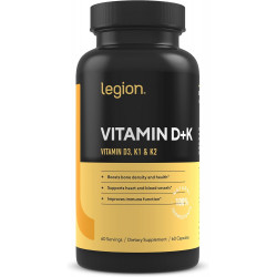 LEGION Вітамін D+K Натуральна й ефективна формула - Вітамін D3, K2 і K для зміцнення імунітету - Вітамінна добавка K1, K2 і D3 для підвищення щільності кісток і здоров'я - Вітамін K2 і K1 для підтримки серця