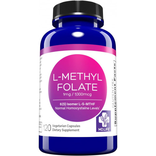 MD Life L Methylfolate 1mg - Активна метилфолатна добавка професійного рівня - Максимальна ефективність MTHFR Supplements - L метилфолат 1mg 120 капсул - незамінні амінокислоти MD Life L Methylfolate 1mg - Активна метилфолатна добавка професійного рівня - Максимальна ефективність MTHFR Supplements - L метилфолат 1mg 120 капсул - незамінні амінокислоти